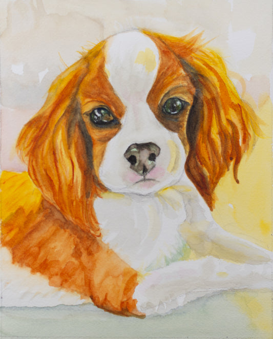 Colorful painting of a dog with a soft, watercolor texture.