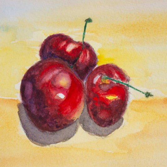 3 Cherries Watercolor Painting